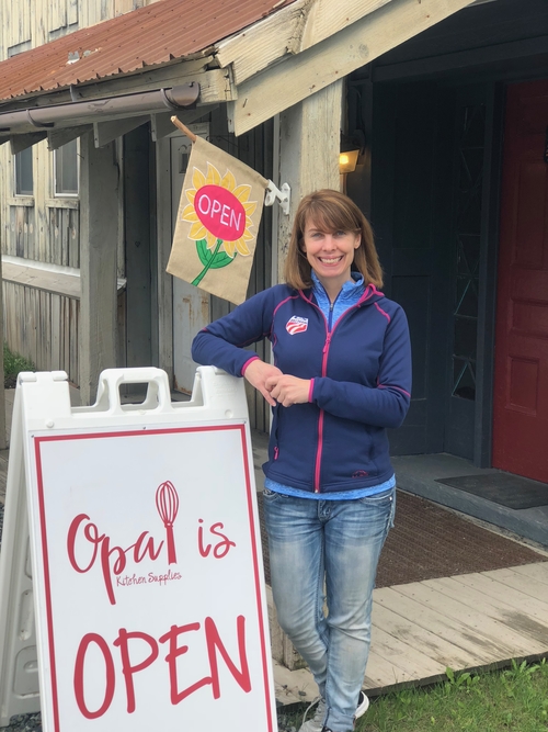 Cordelia Garofalo stands outside her new store, Opa, in Dover.