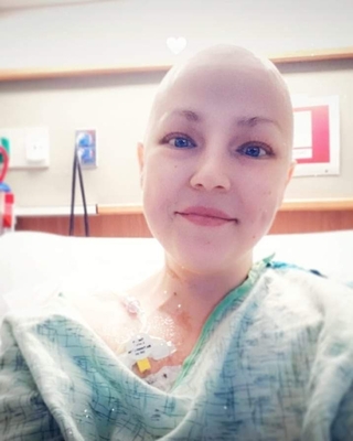 Megan Bratton, seen here in a hospital selfie, has been diagnosed with stage four cervical cancer.