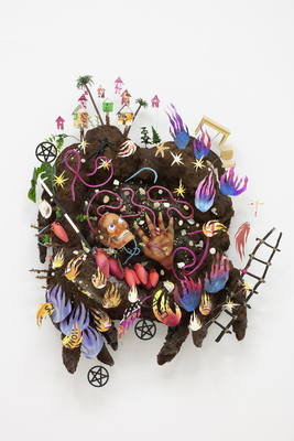 Orlando Estrada, "Scenic Fire #5 (Man Emerging from the Belly of the Earth)" (2022), from "Magos de la Tierra."