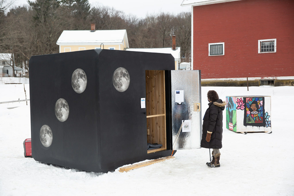 Whimsical ice shanties from last year. This winter, ice shanties will be created by local artists, teachers, students, and others in the community.